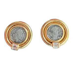 CINER Stamped Monumental Vintage Gold Coin Clip On Earrings